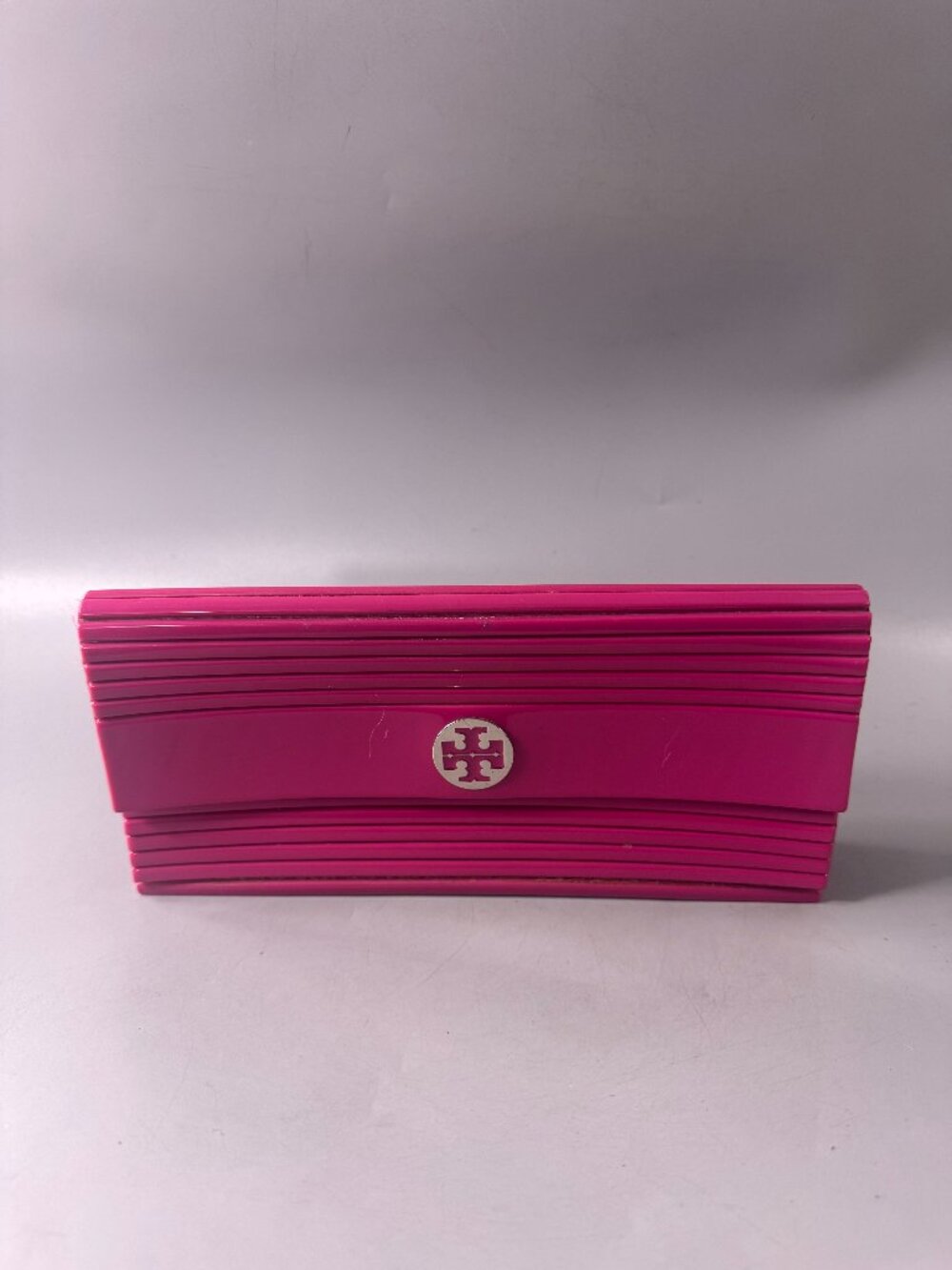 TORY BURCH Clutch Purse Pink Ribbed Acrylic Fold-Over